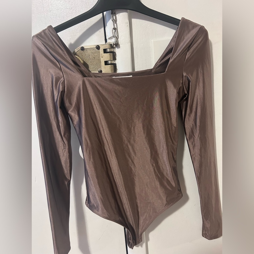 Babaton Shimmering Brown Long Sleeve Bodysuit
